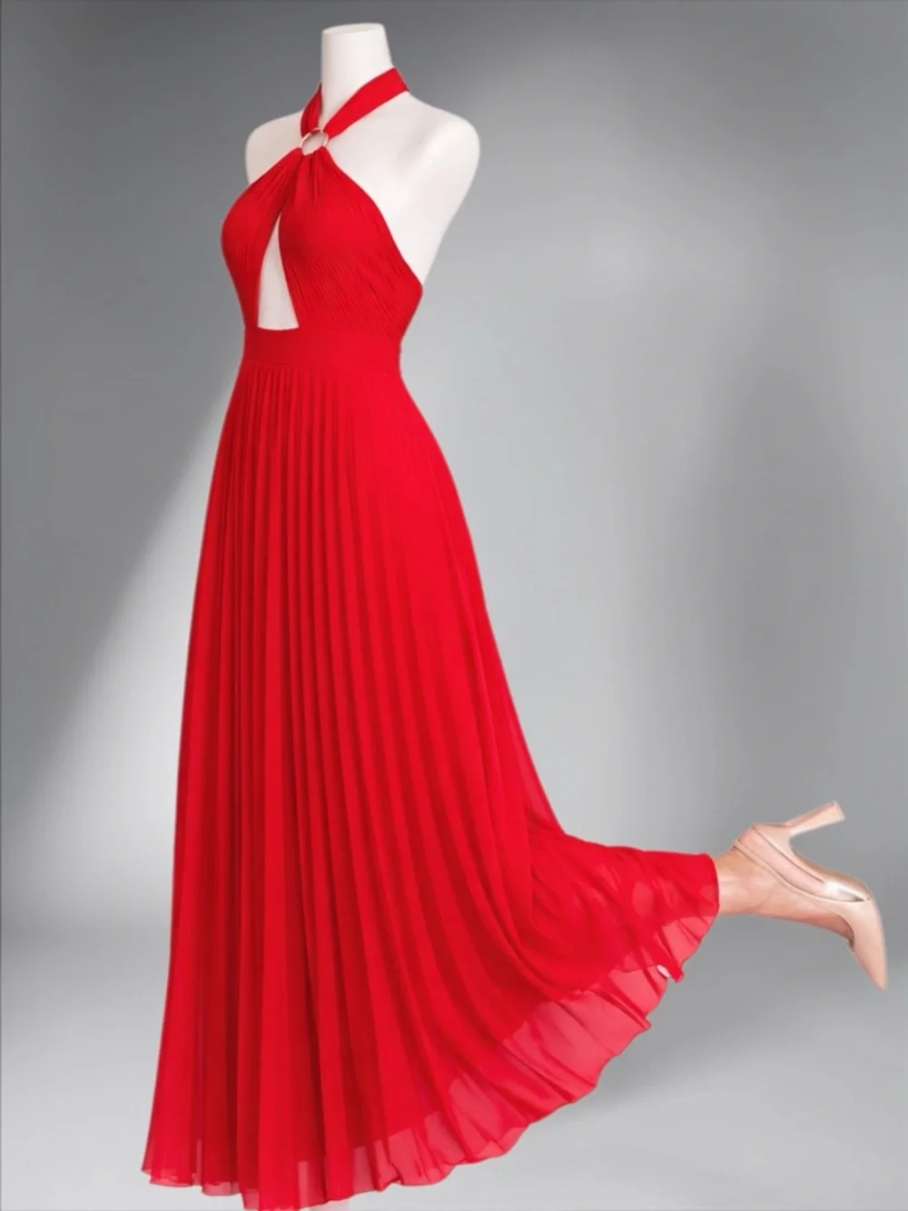 Zara Red Halter Maxi Dress with Keyhole Detail - Picture 7 of 11